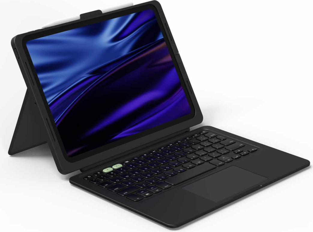 The ZAGG Pro Keys keyboard & case connects to iPad through USB-C and features laptop-style keys & trackpad, adjustable stand and a holder for the Apple Pencil.