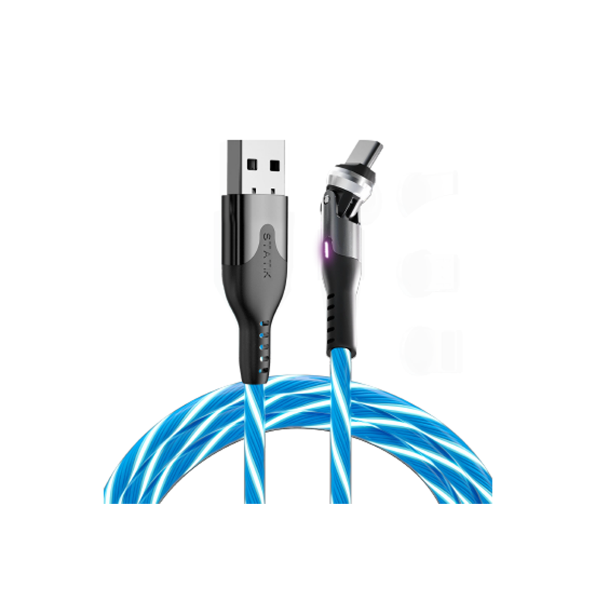 STATIK PowerPivot Glowing LED Câble USB-A vers USB-C de 6 pieds - Bleu