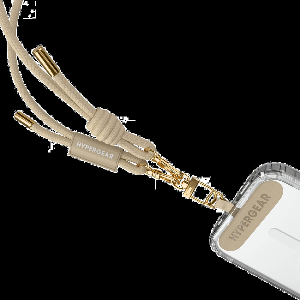 This HyperGear Universal Crossbody Phone Strap blends soft braided rope with polished gold metal accents for a chic, hands-free carry. It offers a secure, undroppable, and adjustable fit for any phone.