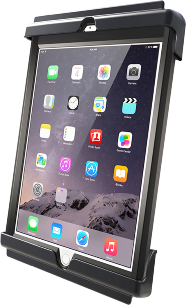Gain Peace of mind and a secure connection to RAM Mounts with the spring-loaded RAM Tab-Lite™ Holder for 9”-10.5” tablets made to fit even with heavy duty cases.