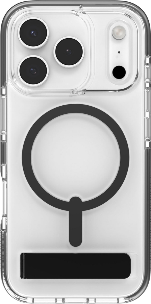 The ZAGG Santa Cruz Snap is a transparent case with pops of color that accent its design. It offers 13-foot drop protection, a sturdy kickstand that folds flush with the case, and is MagSafe compatible.