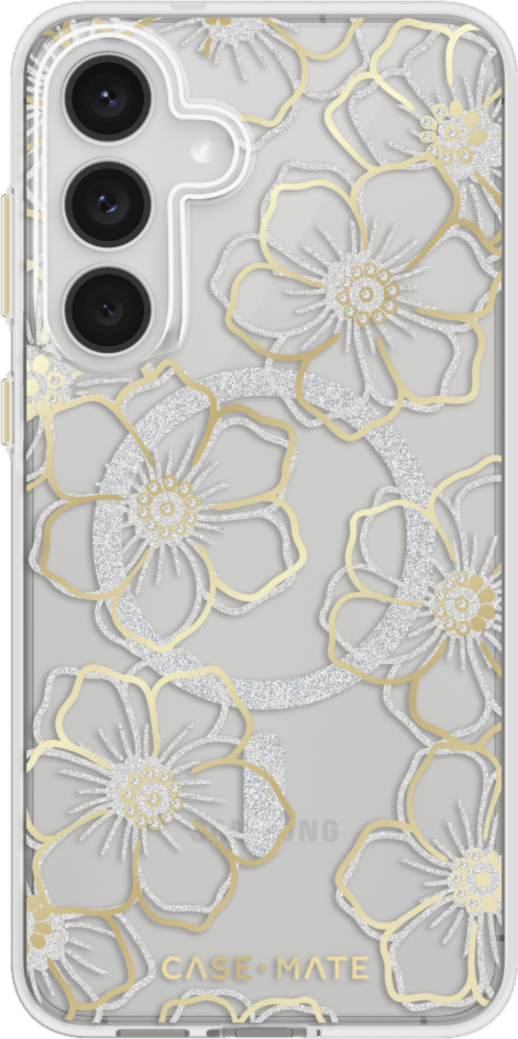 The Case-Mate Floral Gems MagSafe case features an eye-catching floral design accented with shimmering gemstones, creating a stunning complement to any device.