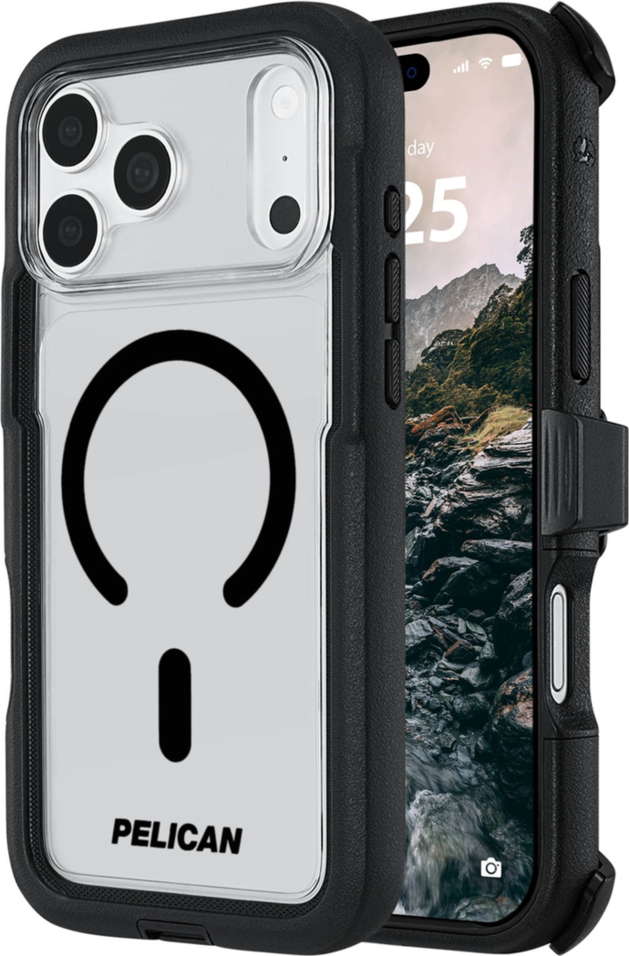 Pelican - Étui Voyager MagSafe avec étui de ceinture pour Apple iPhone 18 Pro/17 Pro - Noir et transparent