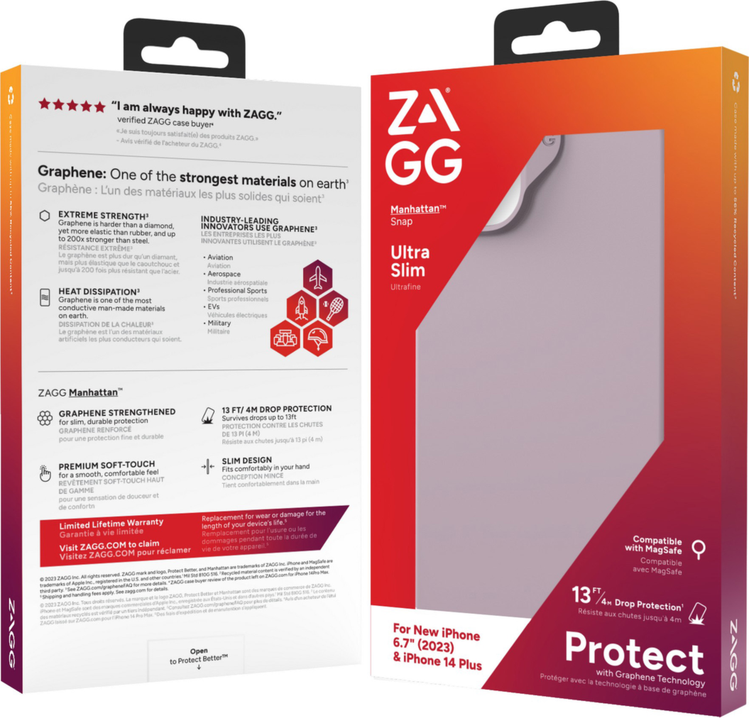Strengthened with Graphene, ZAGG's Manhattan Snap series case combines premium silicone with 13 ft drop protection and seamless MagSafe compatibility.