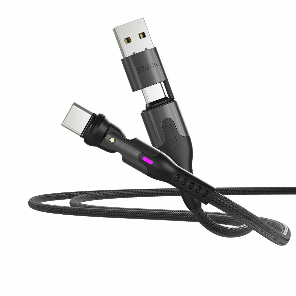 Statik - PowerPivot Pro Nylon Braided Charge/Sync Cable USB-C to USB-C 10ft Black