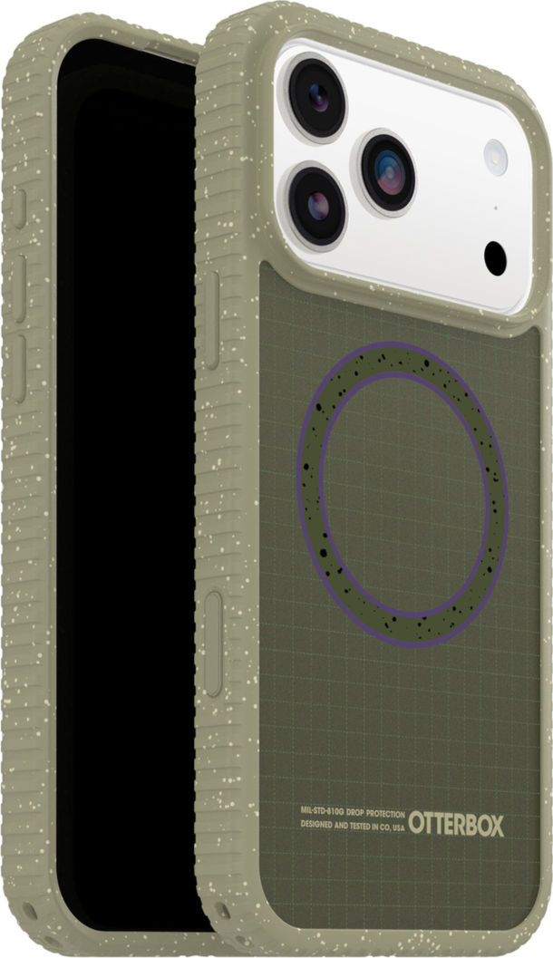 The OtterBox Sole Series features a grippy, high-ridge tread and unique ombré fabric back for secure style. It offers MagSafe compatibility and a removable lanyard loop.