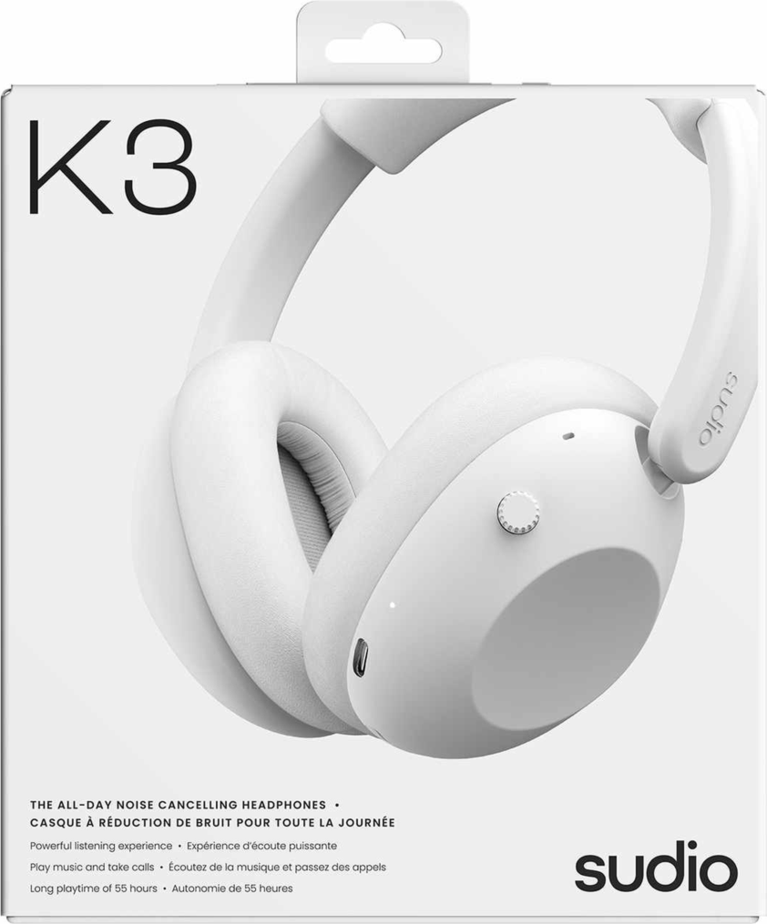 Sudio K3WHT Casque Supra-Auriculaire K3 à Réduction de Bruit Active (ANC) Blanc
