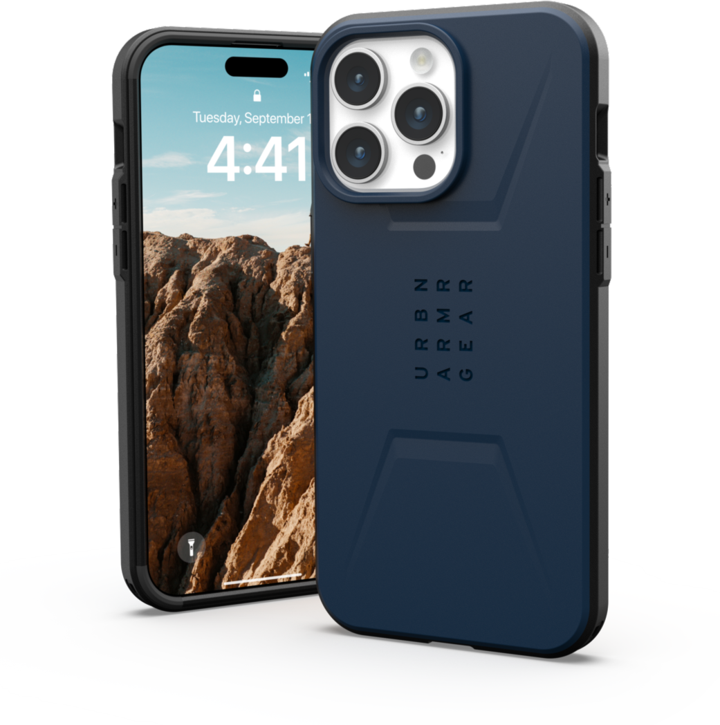 The modern yet rugged UAG Civilian case features shock absorbing construction in a lightweight design that is compatible with MagSafe charging.