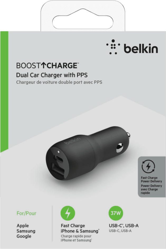 Belkin CCB004btBK Chargeur Voiture BOOSTCHARGE Dual avec PPS 37W Noir