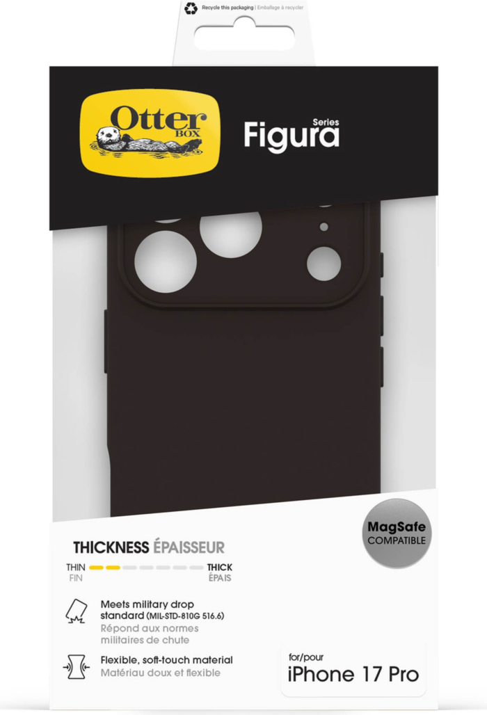 The OtterBox Figura Series blends a velvety-soft feel with ultra-slim protection, military-grade drop defense, MagSafe compatibility, and raised edges to guard the screen and camera.