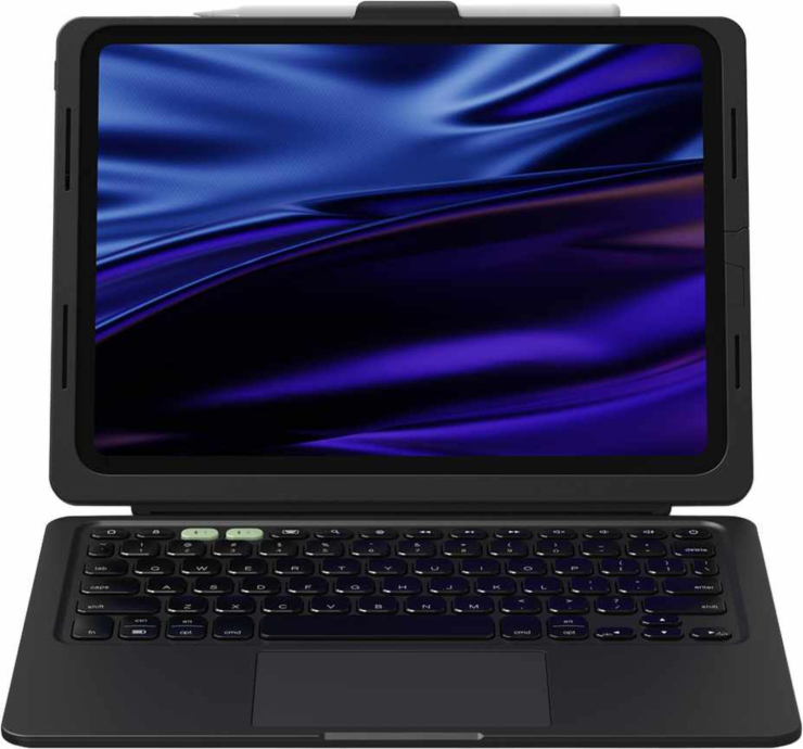 The ZAGG Pro Keys keyboard & case connects to iPad through USB-C and features laptop-style keys & trackpad, adjustable stand and a holder for the Apple Pencil.