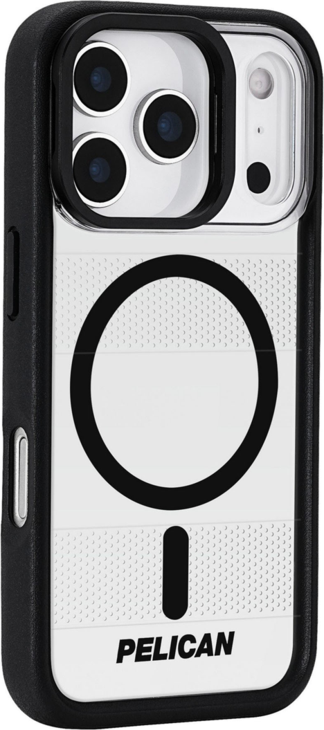 The Pelican Protector MagSafe Case with kickstand delivers military-spec 16-foot drop protection with an impact-resistant design, a shock-absorbing lining, and strong built-in magnets for seamless MagSafe charging.