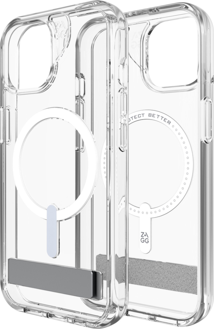 Strengthened with Graphene, ZAGG's Crystal Palace Snap series case with kickstand combines an ultra-slim, crystal-clear profile with up to 13 ft drop protection and seamless MagSafe compatibility.