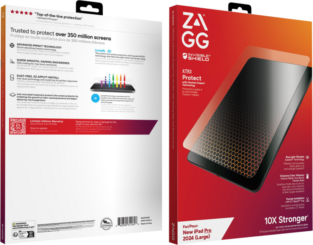 The ZAGG InvisibleShield Glass XTR3 Screen Protector features blue light filtration and offers strong, advanced screen protection constructed with planet-friendly materials.