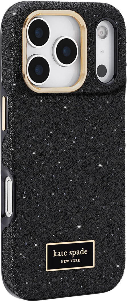 <p>The kate spade new york Crystal Pavé Case is a stylish phone case featuring a black crystal pavé inlay with gold hardware, provides 12-foot drop protection and offers MagSafe compatibility.</p>