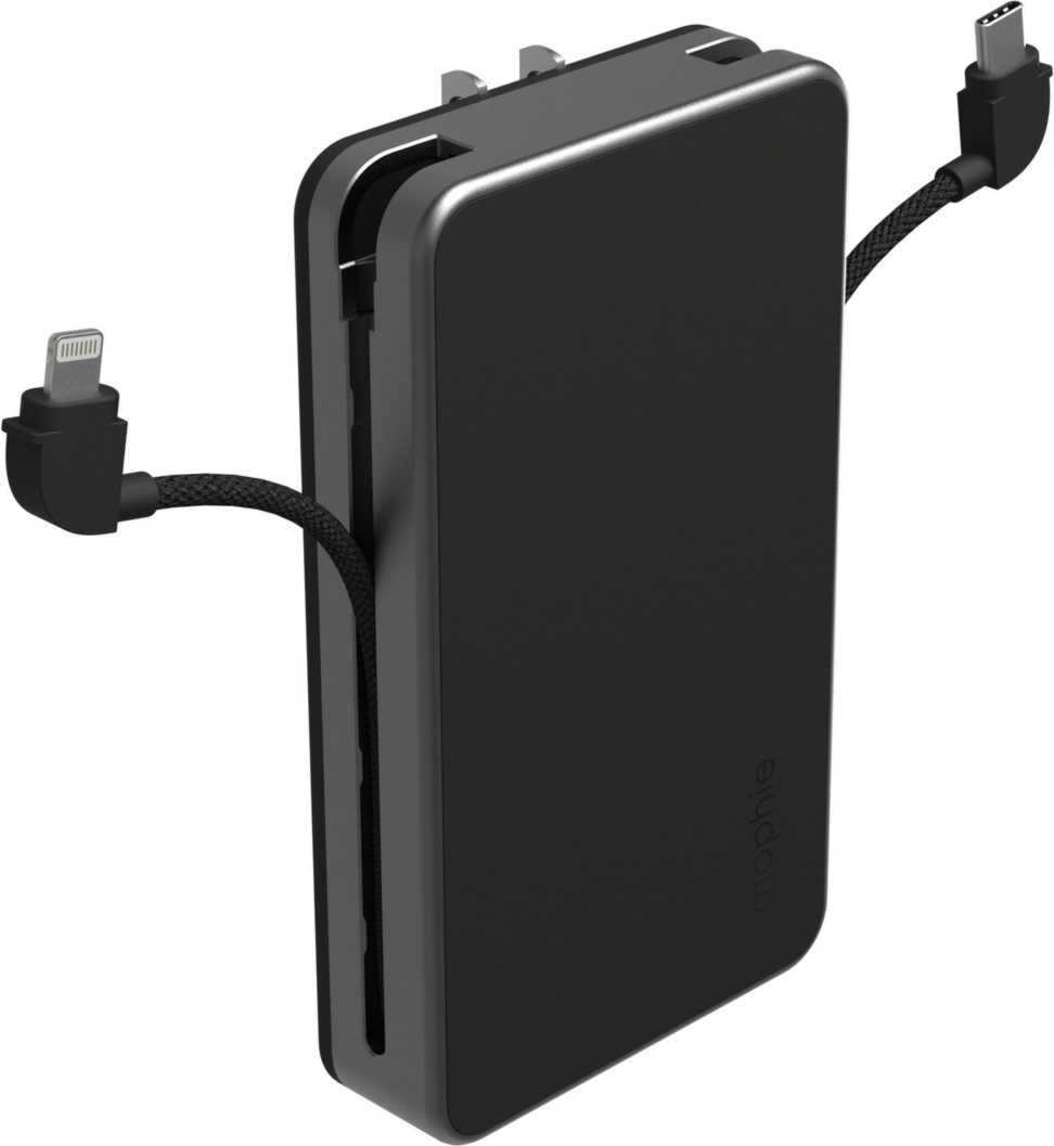 <p>The mophie 10,000 mAh Powerstation Plus with Plug is a compact power bank containing 10,000mAh internal battery, featuring a fast-charging USB-C port and integrated USB-C and Lightning cables.</p>
