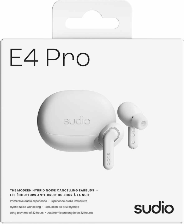 Sudio - Écouteurs sans fil E4 Pro avec réduction active du bruit (ANC), blanc