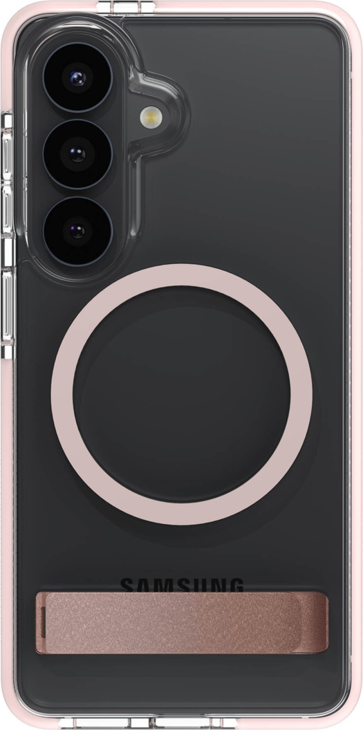 The ZAGG Santa Cruz Snap is a transparent case with pops of color that accent its design. It offers 13-foot drop protection, a sturdy kickstand that folds flush with the case.