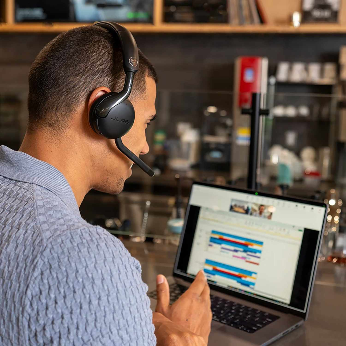 JLab - Casque audio Go Work Gen3 sans fil ou filaire, modèle circum-auriculaire - Noir