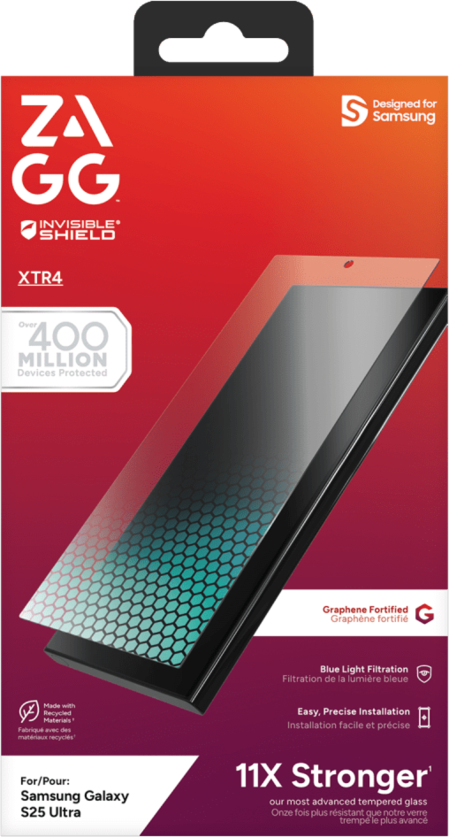 Made with Graphene, ZAGG’s InvisibleShield Glass XTR4 Screen Protector features blue light filtration and strong, advanced screen protection.