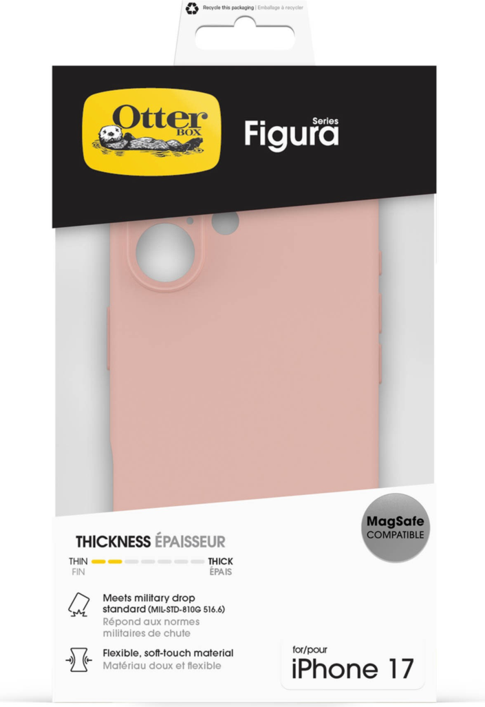 The OtterBox Figura Series blends a velvety-soft feel with ultra-slim protection, military-grade drop defense, MagSafe compatibility, and raised edges to guard the screen and camera.