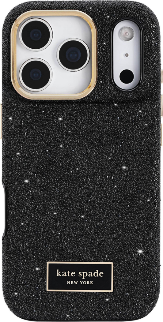 <p>The kate spade new york Crystal Pavé Case is a stylish phone case featuring a black crystal pavé inlay with gold hardware, provides 12-foot drop protection and offers MagSafe compatibility.</p>