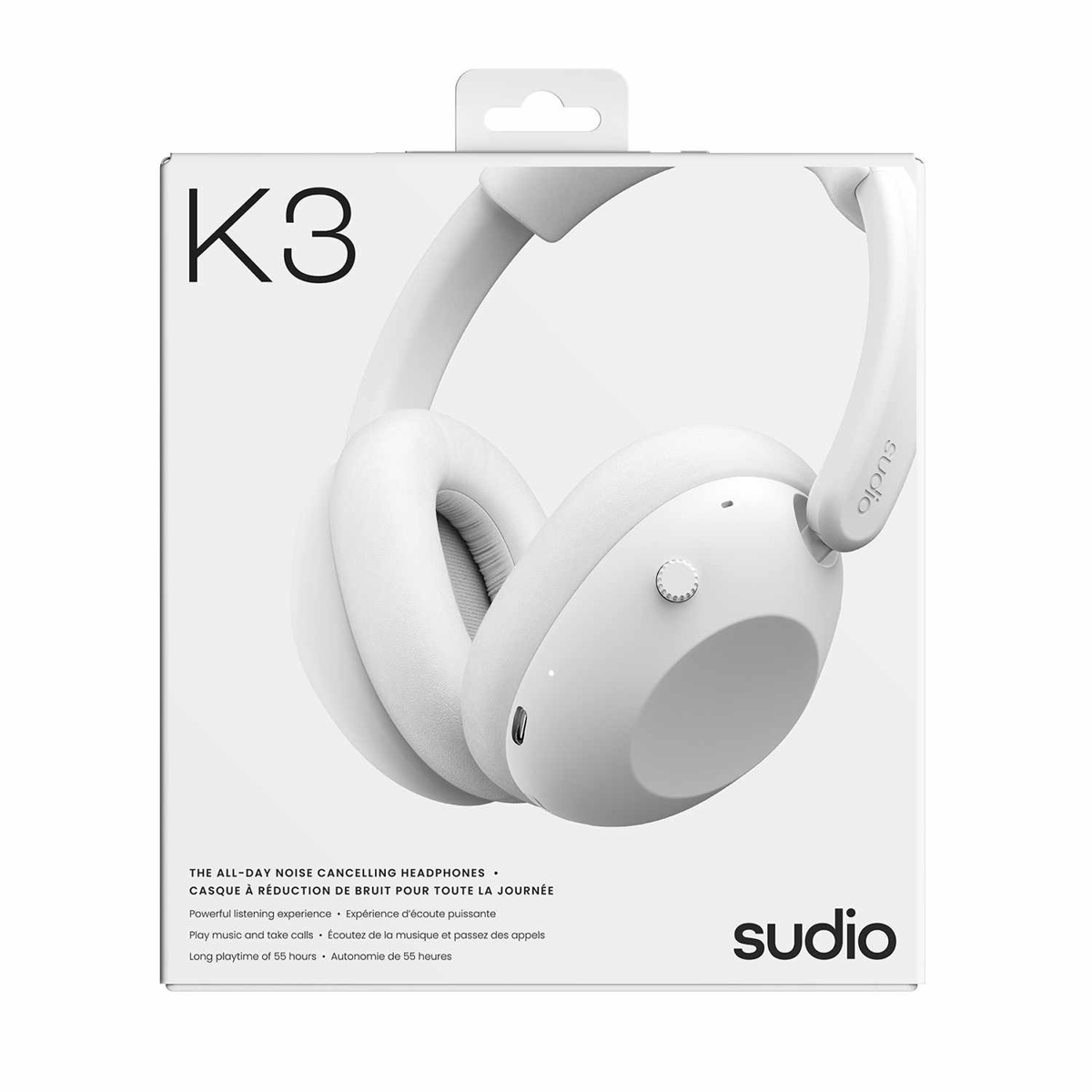 Sudio K3WHT Casque Supra-Auriculaire K3 à Réduction de Bruit Active (ANC) Blanc