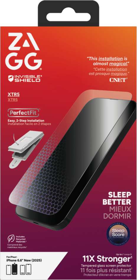 The InvisibleShield Glass Elite XTR5, fortified with Graphene and boasting Eyesafe® CPF60 blue light protection, is the strongest, most technologically advanced screen protection from ZAGG.