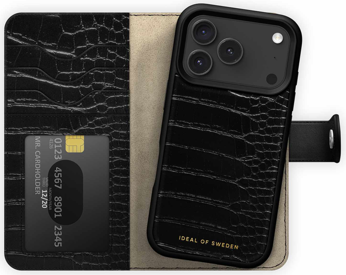 Ideal of Sweden - Magnet Wallet MagSafe Case Black Croco for iPhone 18 Pro/17 Pro