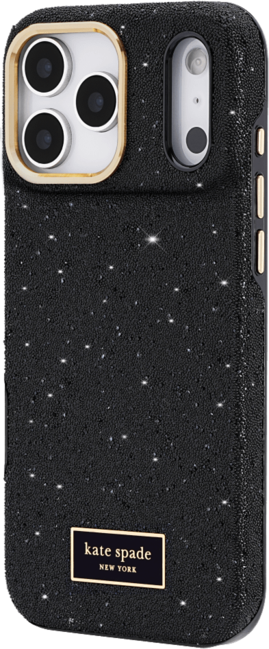<p>The kate spade new york Crystal Pavé Case is a stylish phone case featuring a black crystal pavé inlay with gold hardware, provides 12-foot drop protection and offers MagSafe compatibility.</p>