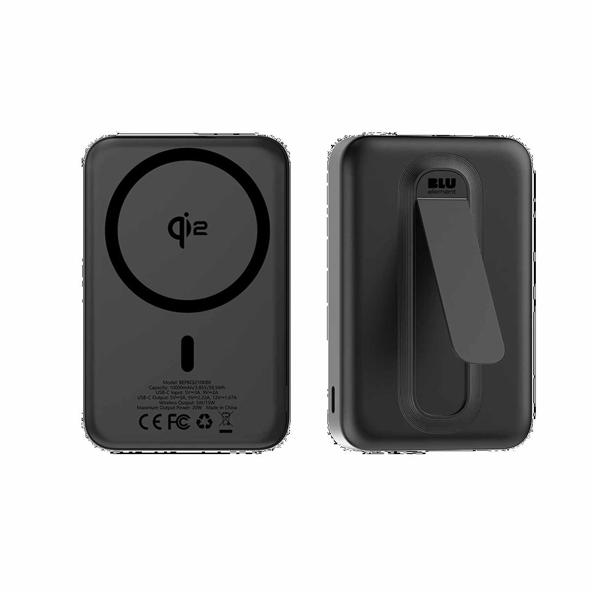 Blu Element - Qi2 SLIM Wireless Power Bank with Kickstand 10K Black