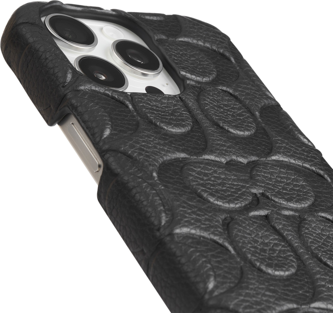 The Coach Leather Slim Wrap Case is durably designed with an impressive 10 ft drop protection and thin profile for wireless charging.