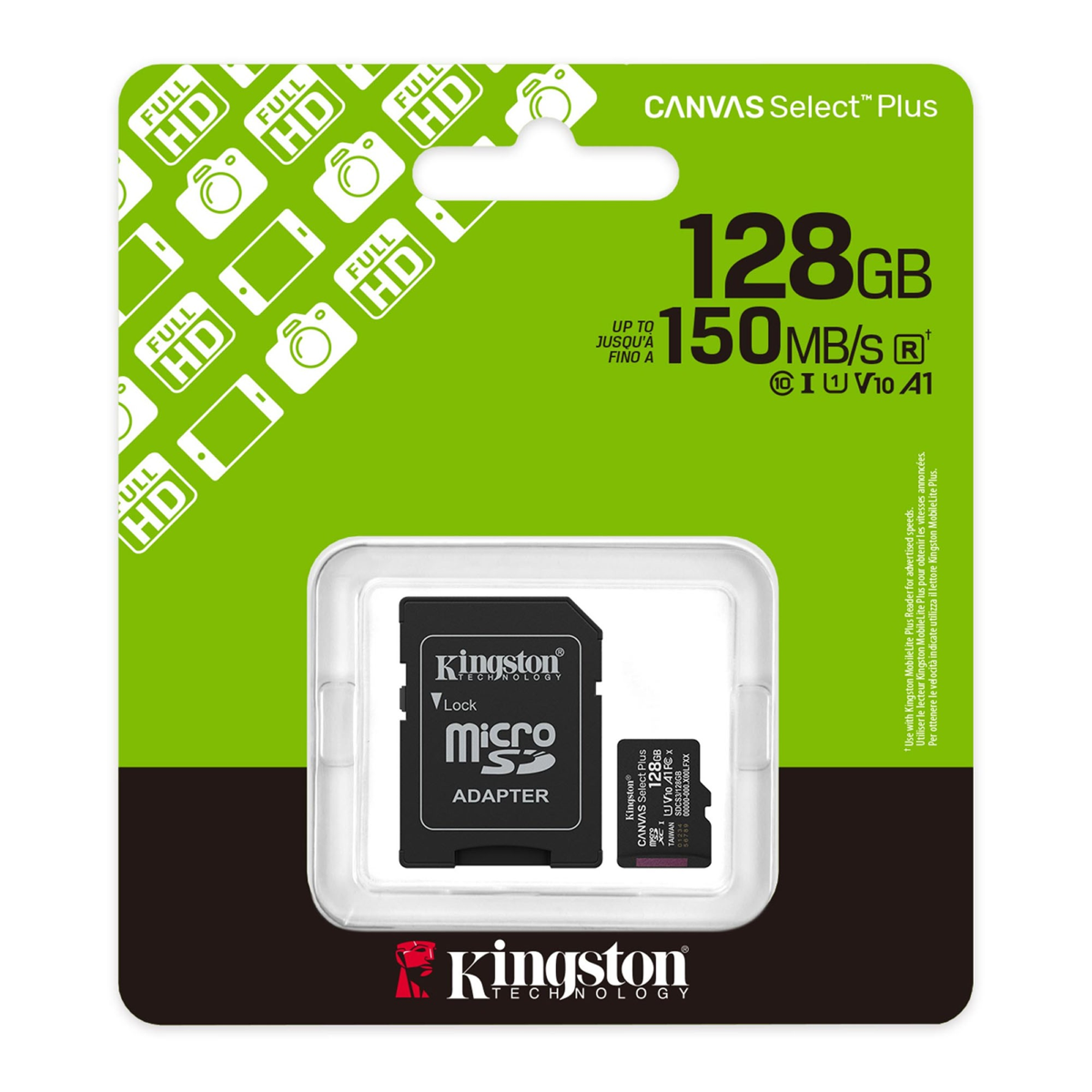 <p>Kingston’s Canvas Select Plus 128GB microSD card offers reliable performance, compatible with Android devices and cameras, with speeds up to 150MB/s1 and A1 app performance.</p>