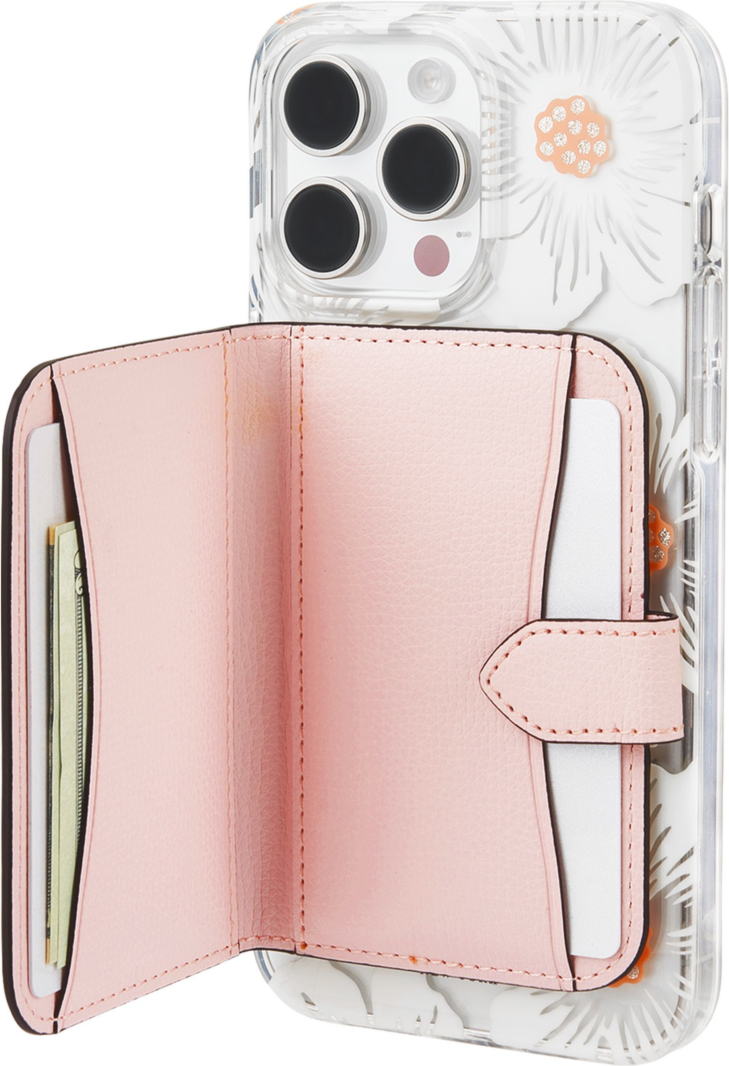 <p>The Kate Spade Morgan Magnetic Wallet uses strong built-in magnets to securely attach the wallet to MagSafe compatible phones.</p>