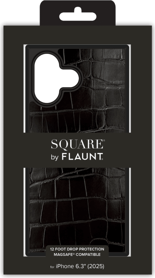 iPhone 17 Pro FLAUNT Square Faux Leather MagSafe Case - Black Crocodile