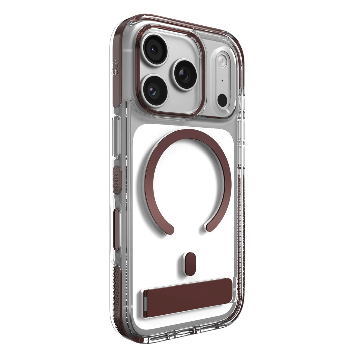 The ZAGG Santa Cruz Snap is a transparent case with pops of color that accent its design. It offers 13-foot drop protection, a sturdy kickstand that folds flush with the case, and is MagSafe compatible.