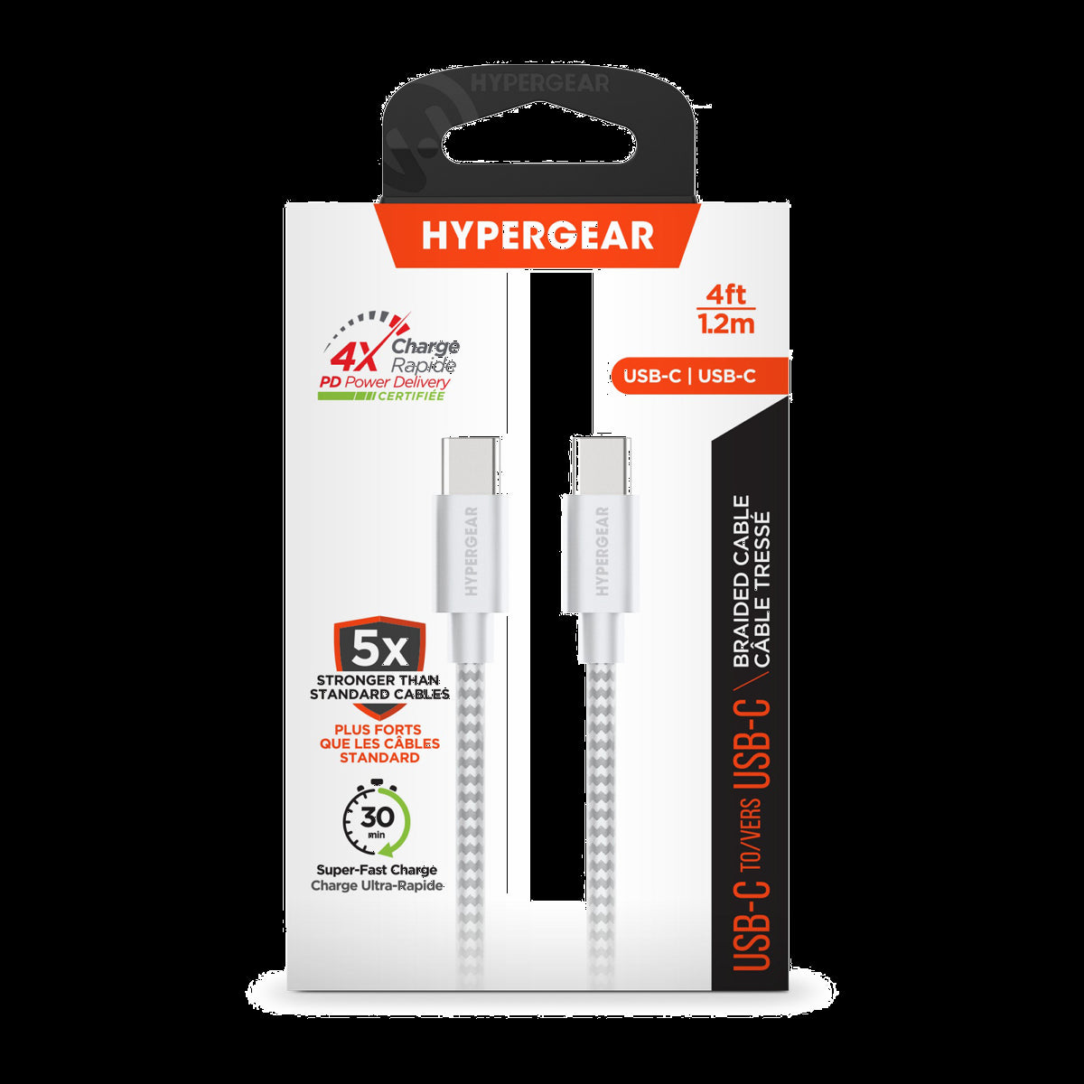 HyperGear 4 ft. (120cm) USB-C to USB-C Braided Charge and Sync Cable - White