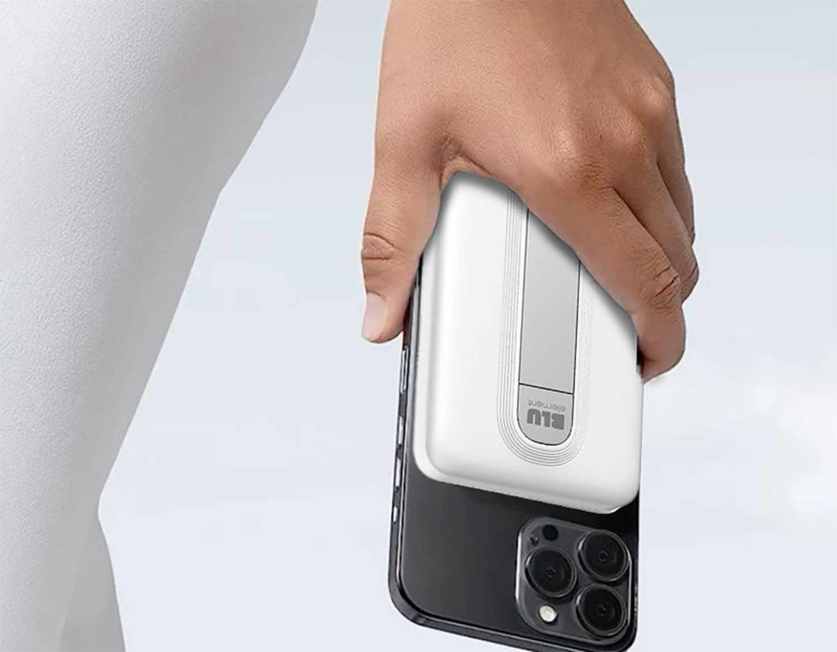 Blu Element BEPBQi25KWH SLIM Batterie Externe sans Fil Qi2 avec Support 5K Blanc