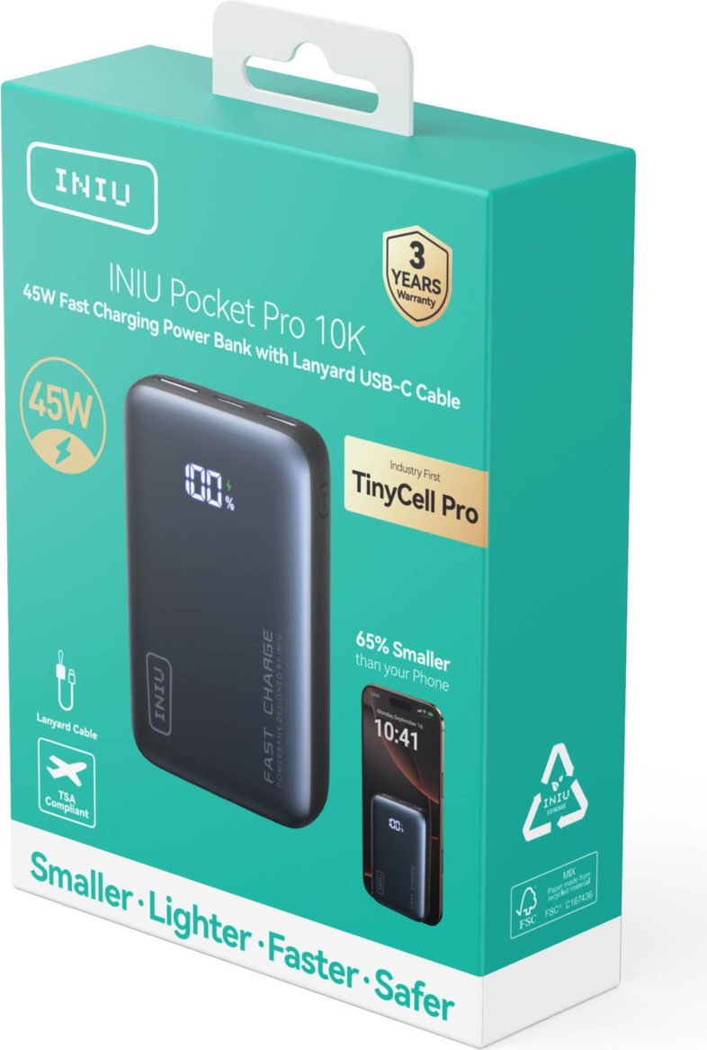 INIU POCKET PRO banque d’alimentation 10 000 mAh 45 W - NOIR
