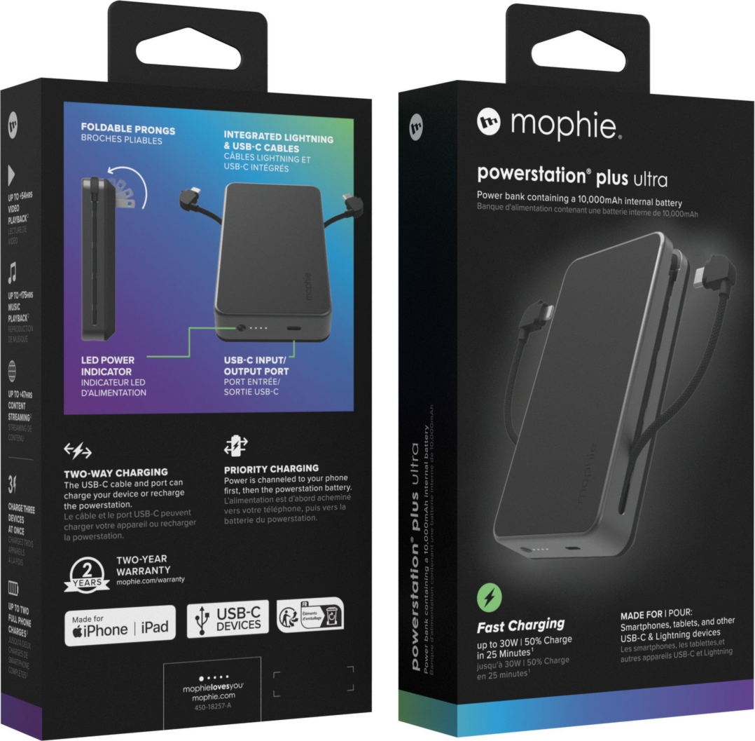 Mophie - Powerstation Plus 2024 Ac Power Bank 10000 Mah - Black