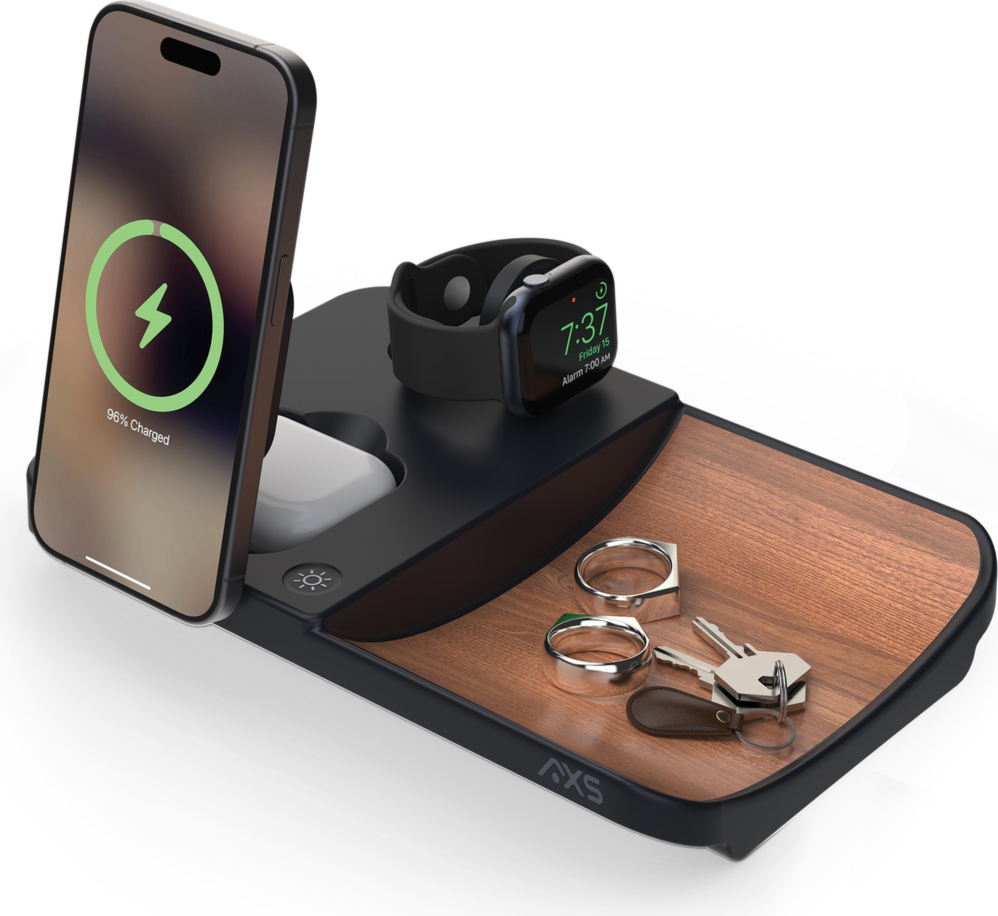 Qi2 certified
Wirelessly charges up to 3 devices at a time
Phone charging pad: up to 15W, Watch: up to 5W, Earbuds: up to 5W
Charging mood light
Wooden decorative tray for essentials
Compatible Case Types: All MagSafe-compatible cases on devices with wireless charging capability. The case thickness must not exceeed 3mm of thickness.