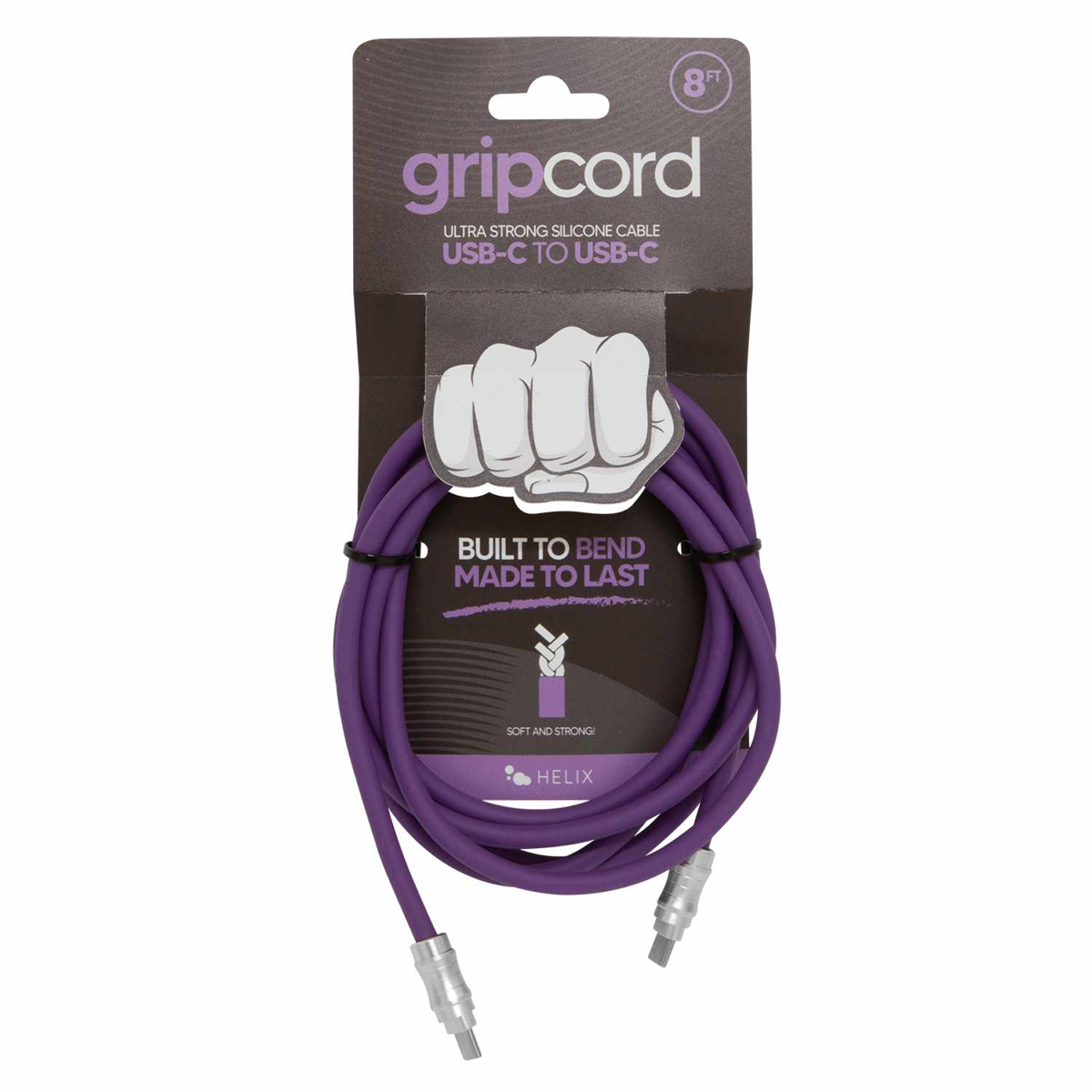 Helix/Retrak - Gripcord Silicone USB-C Cable 8ft Purple