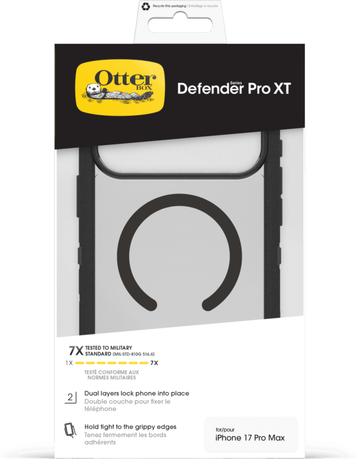 OtterBox 7798469 Étui Defender Pro XT Clear MagSafe avec Contrôle de la Caméra Dark Side (Noir) pour iPhone 17 Pro Max