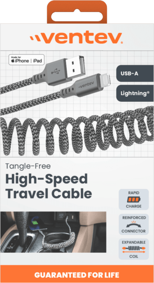 Ventev Charge/Sync Câble Helix Coiled Lightning 1 pieds Gris