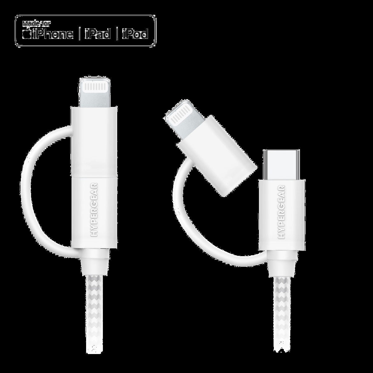 <p>The MFi-certified HyperGear 2-in-1 USB-C + Lightning cable is a versatile, fast-charging solution for both USB-C and Lightning devices.</p>