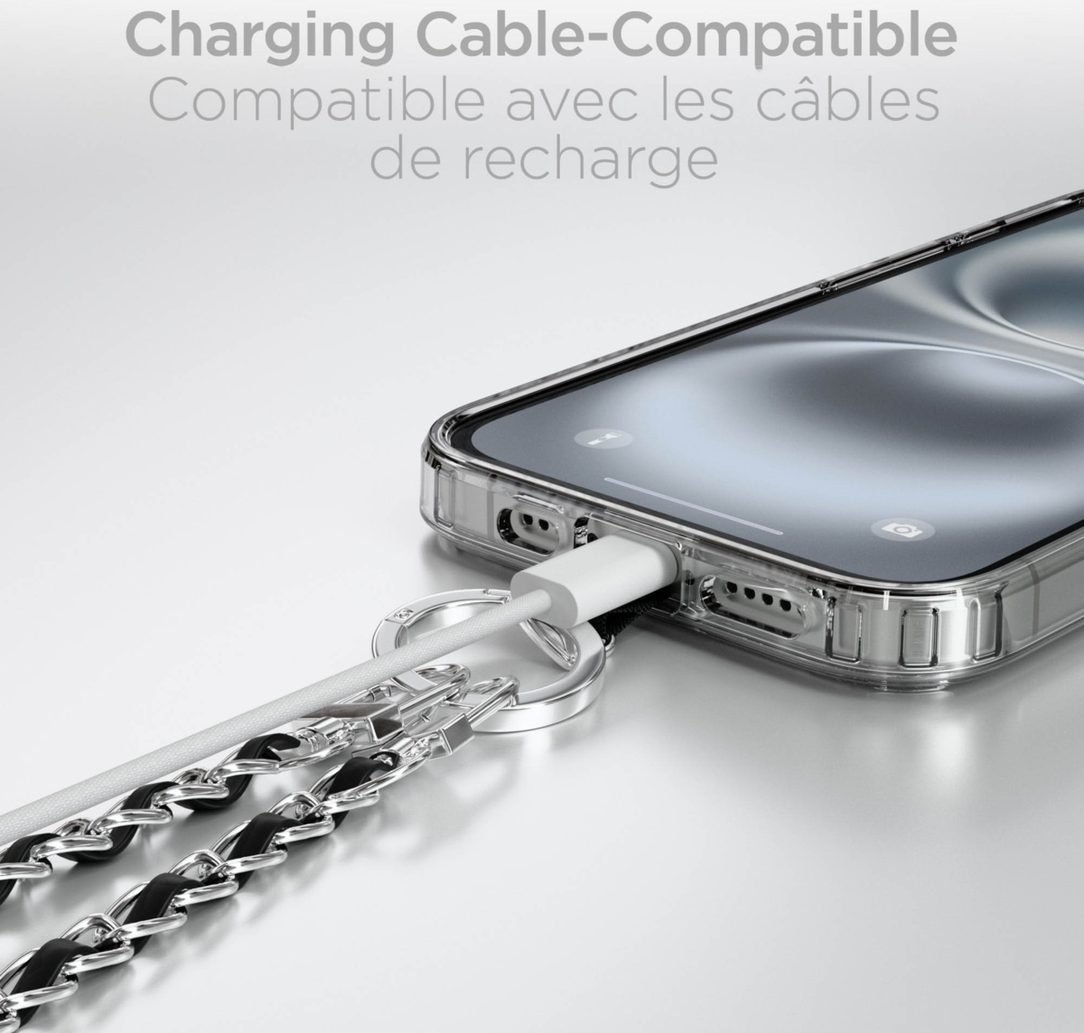 This HyperGear Universal Crossbody Phone Strap blends luxe vegan leather and a polished gold chain for a chic, hands-free carry. It offers a secure, undroppable, and adjustable fit for any phone.