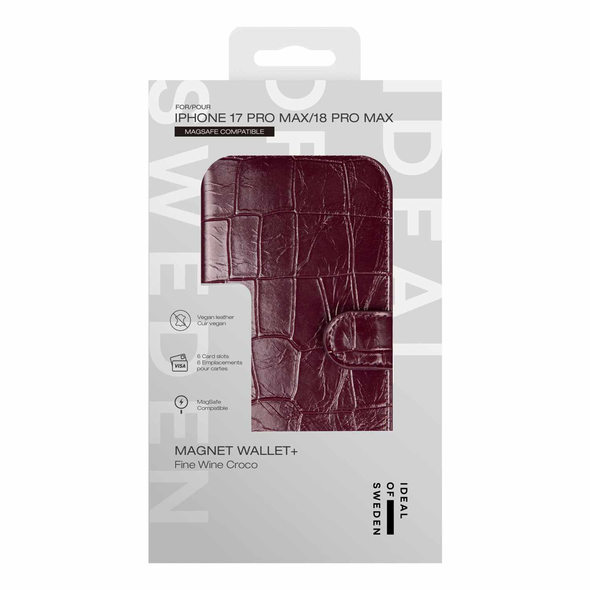 Ideal of Sweden - Étui portefeuille MagSafe Magnet Fine Wine Croco pour iPhone 18 Pro Max/17 Pro Max