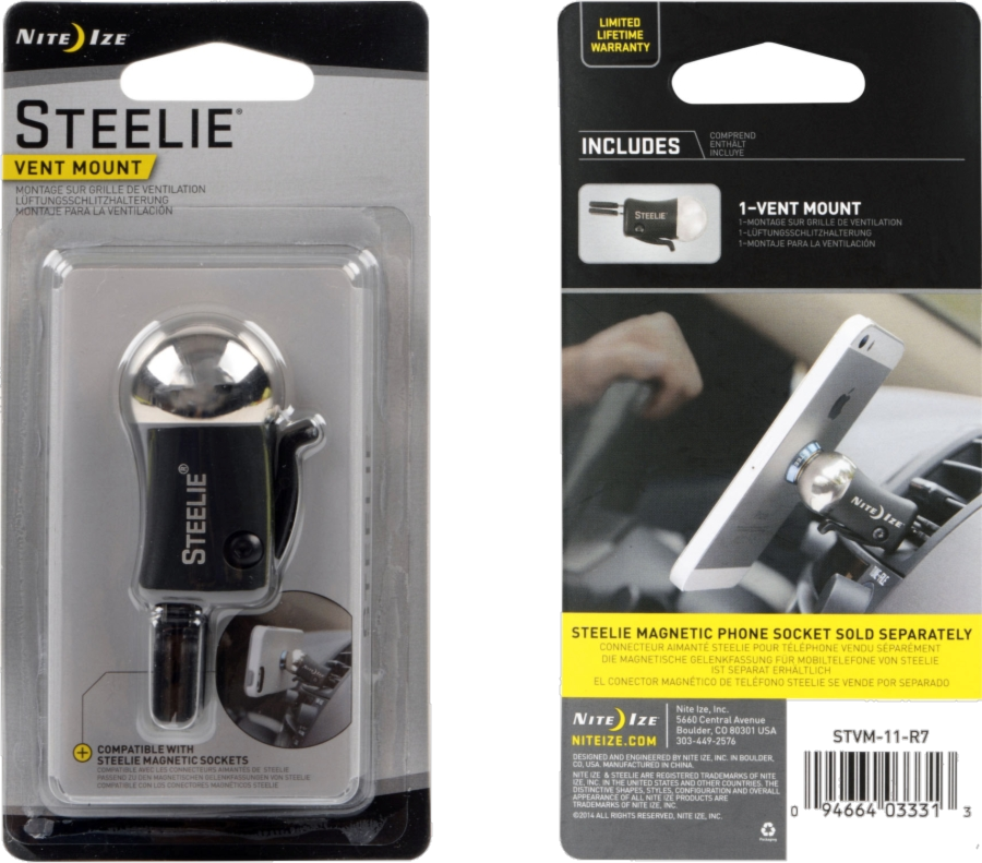 Bille de montage sur grille de ventilation d'auto Steelie de Nite Ize - noir