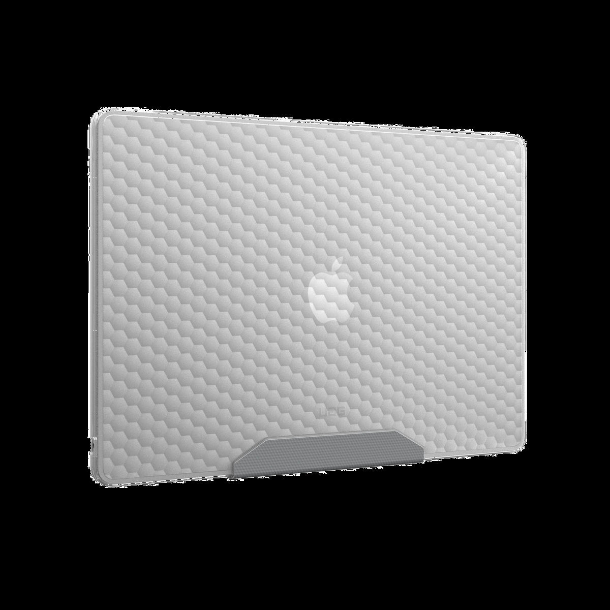 The UAG Essential Armor for Apple MacBooks is a one-piece, featherlight case featuring a translucent design, tactile grip, MIL-STD drop protection, and cooling vents for optimized performance.