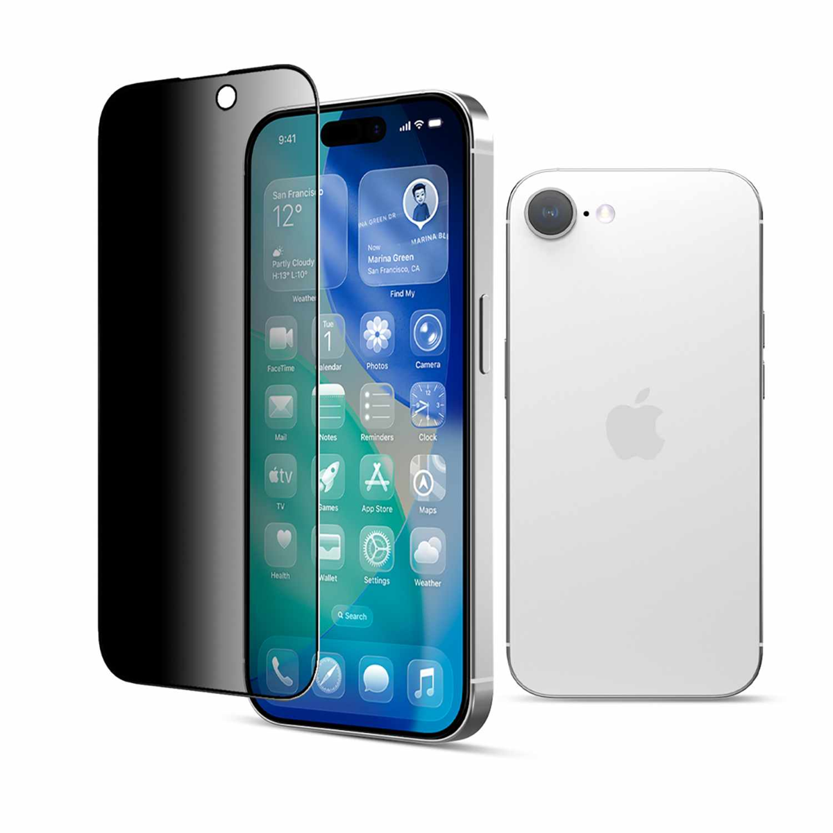 22 Cases - Protecteur d’écran en verre trempé de confidentialité pour iPhone 17e/iPhone 16e transparent